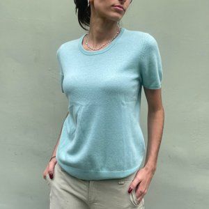 Sutton Studio Cashmere Short-Sleeve Crew Sweater in turquoise